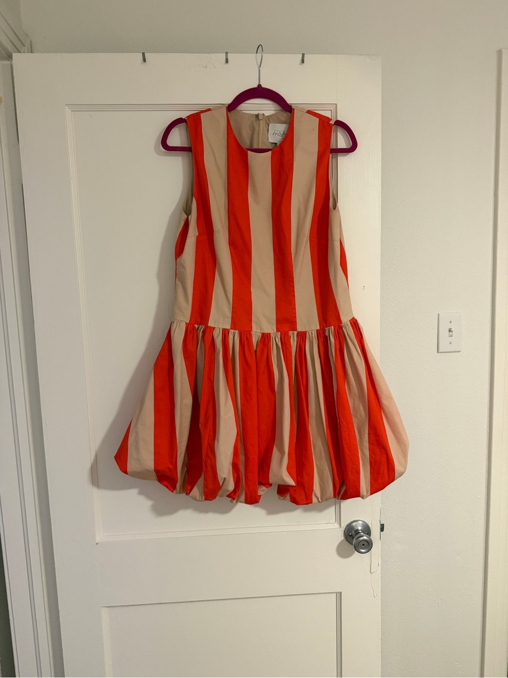 Anthropologie Red and Beige Striped Sleeveless Bubble Hem Dress